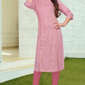Sequins-work Embellished Long Straight Kurti - Light Purple