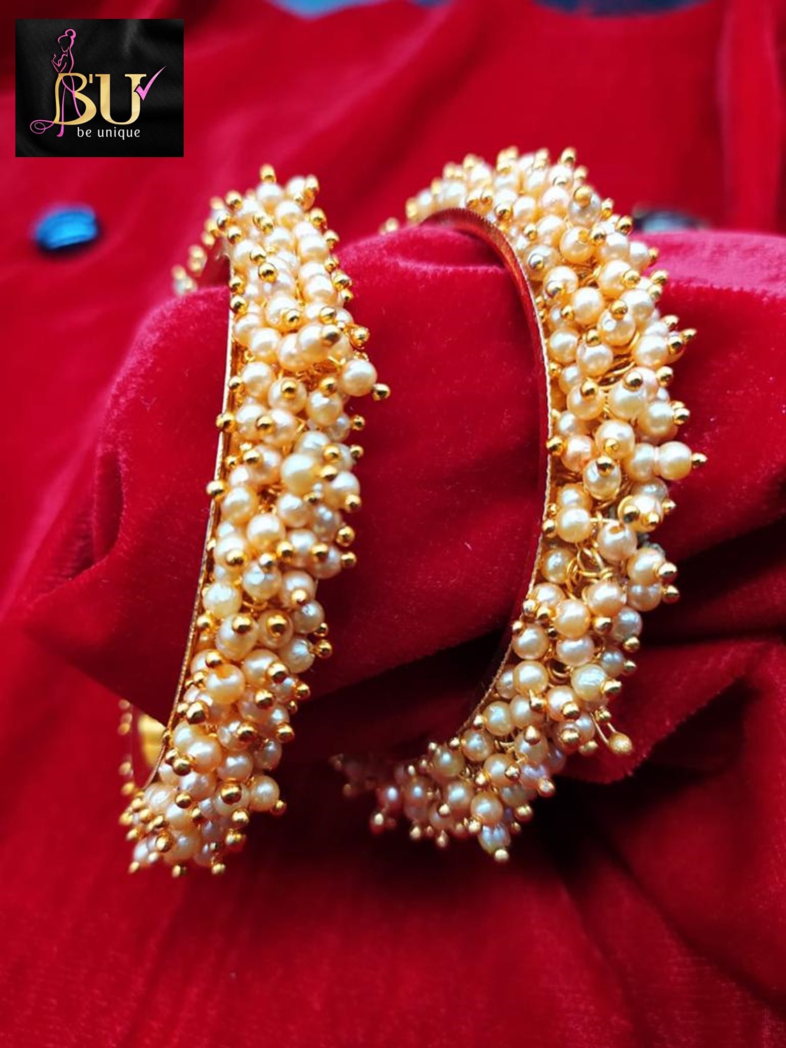 Traditional Bangles Kada type - Gold / Small Pearl beads (Size -2.6)