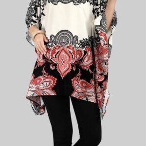 Trendy Poly-rayon Tunic Kaftans with Butterfly Sleeves - Off-white, Black