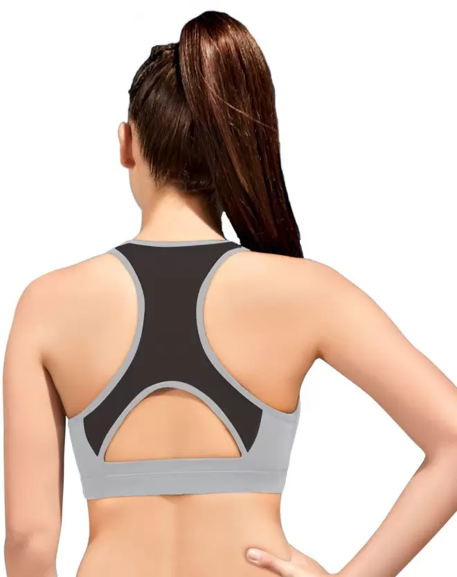 BRA | PADDED | MEDIUM IMPACT | SPORTS TYPE RACER BACK | GREY MELANGE - Image 3