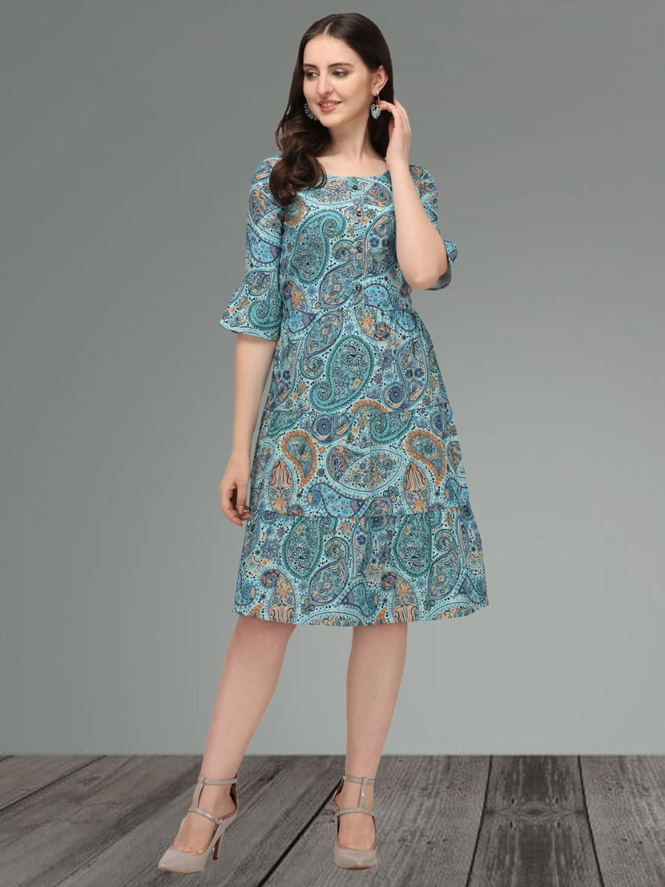 FROCKS - BLUE / FLORAL ETHNIC PRINT