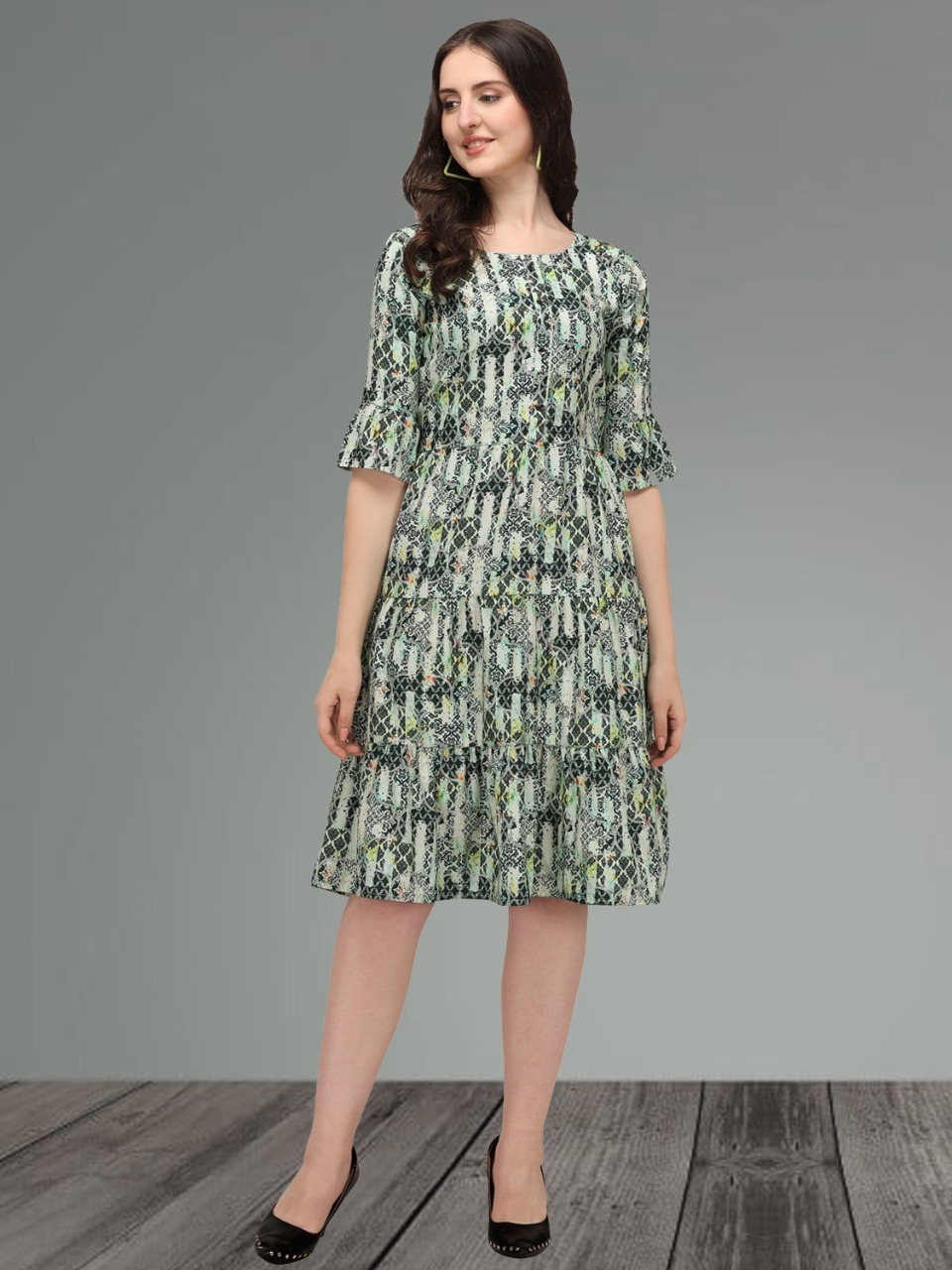 FROCKS - GREEN / WHITE BLOCK PRINT STYLED