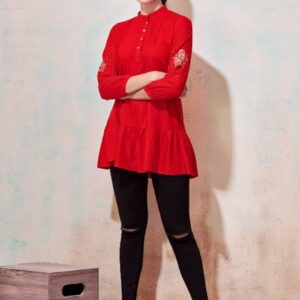 Designer Fancy Casual Heavy Soft Rayon Tunics Tops- Red