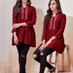Designer Fancy Casual Heavy Soft Rayon Tunics Tops- Maroon