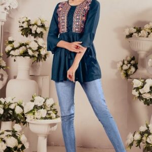 Embroidered Ethnic Design Tunics - Blue