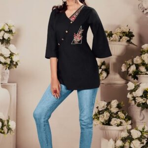 Embroidered Ethnic Design Tunics - Black