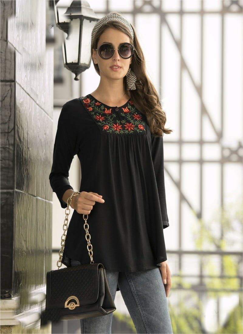 Trendy Embellished Tunics - Black