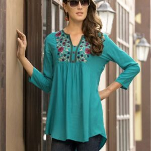 Trendy Embellished Tunics - Peacock Green