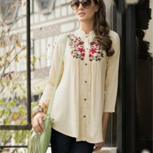 Trendy Embellished Tunics - Cream
