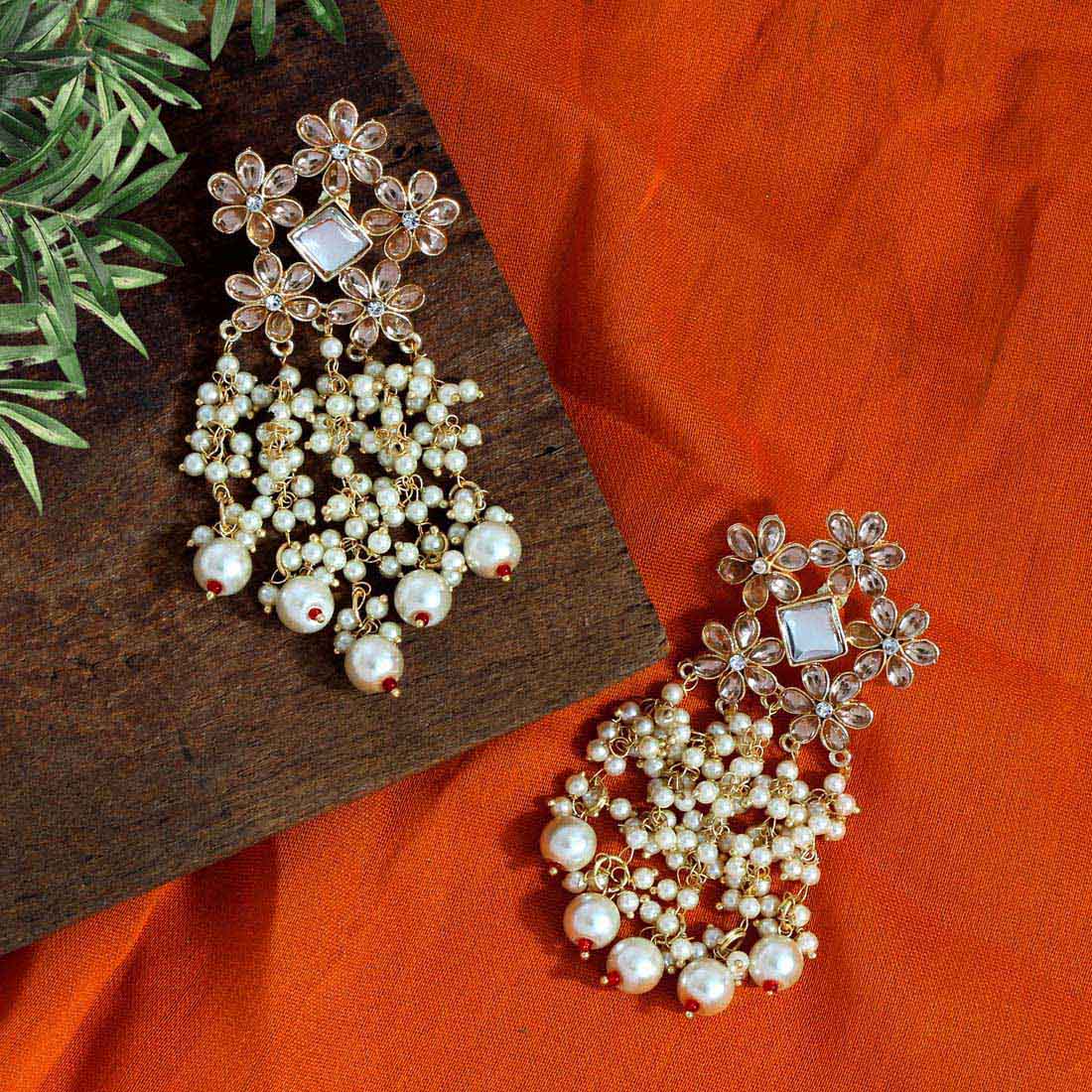 Dangler Earrings with Pearl Drops - Gold / Golden